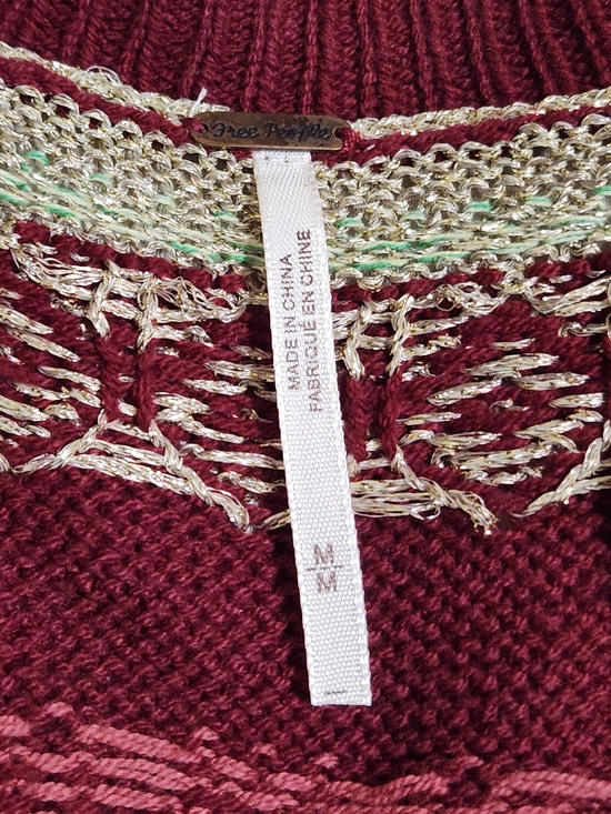 Free People Cabin Fever/ Cozy Cottage Sweater Women Size Medium Burgundy Color - Picture 9 of 12